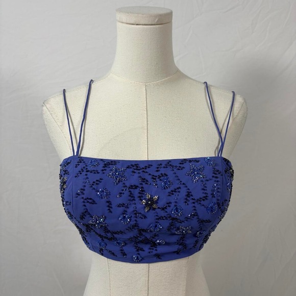 Precious Formals Tops - Precious Formals purple blue sequin floral crop top size 6 vintage whimsy